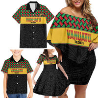 Vanuatu Football Custom Family Matching Off Shoulder Short Dress and Hawaiian Shirt Go Chiefs Basket-weave Pattern LT14 - Polynesian Pride