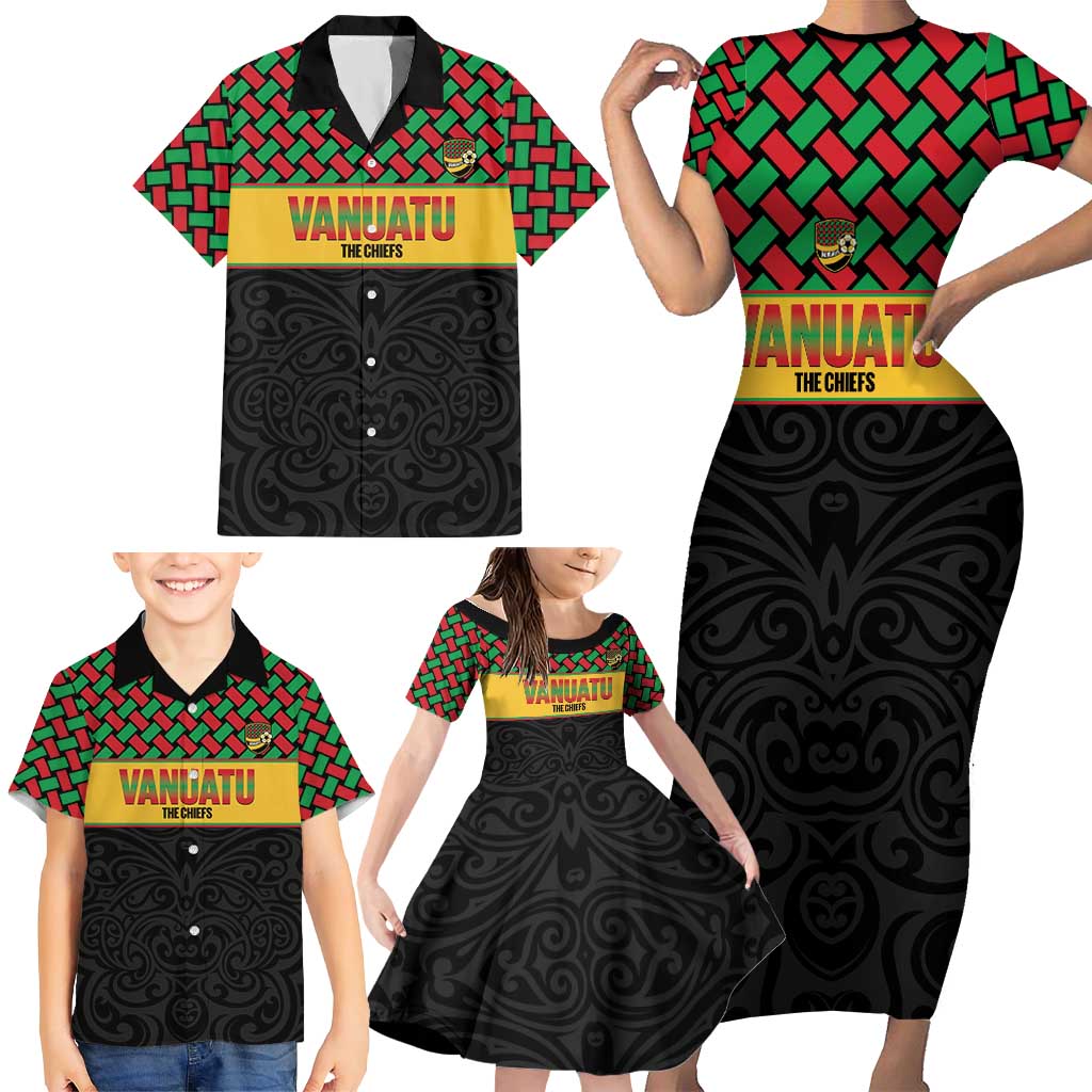 Vanuatu Football Custom Family Matching Short Sleeve Bodycon Dress and Hawaiian Shirt Go Chiefs Basket-weave Pattern