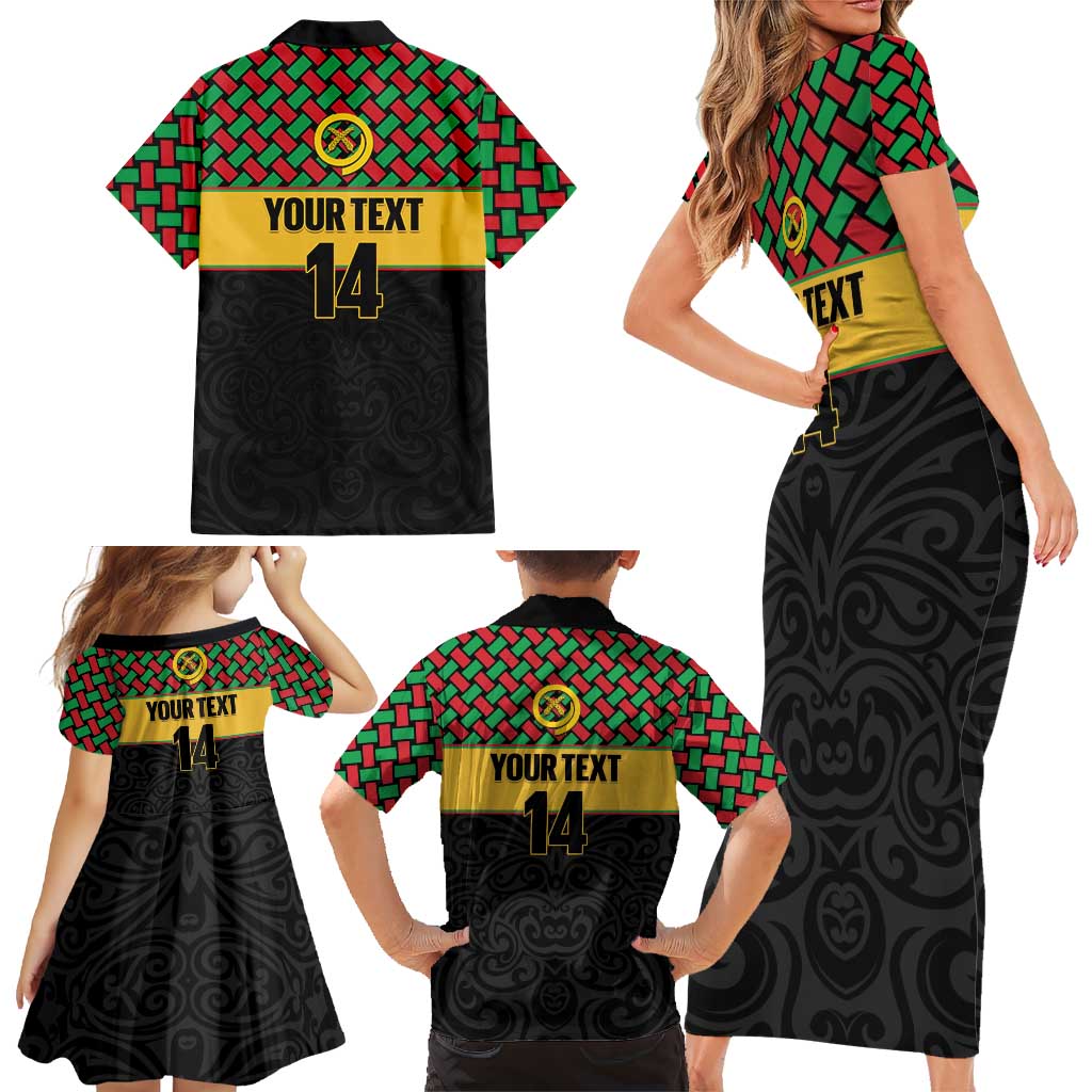 Vanuatu Football Custom Family Matching Short Sleeve Bodycon Dress and Hawaiian Shirt Go Chiefs Basket-weave Pattern