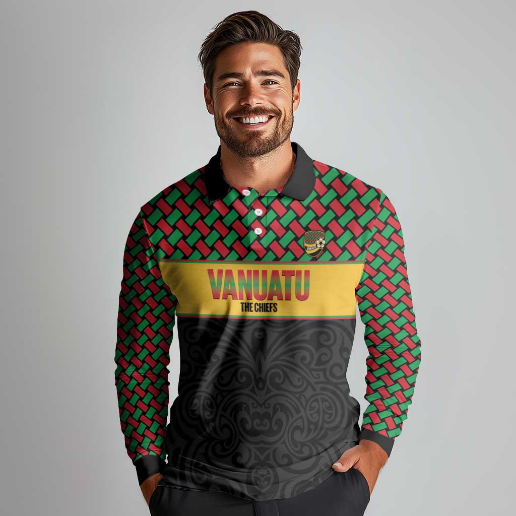 Vanuatu Football Custom Long Sleeve Polo Shirt Go Chiefs Basket-weave Pattern