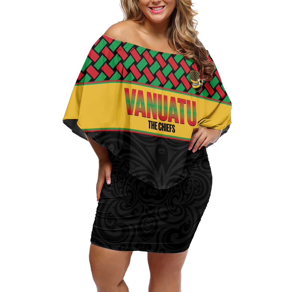 Vanuatu Football Custom Off Shoulder Short Dress Go Chiefs Basket-weave Pattern