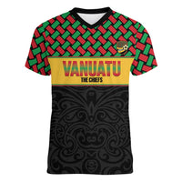 Vanuatu Football Custom Women V-Neck T-Shirt Go Chiefs Basket-weave Pattern LT14 Female Black - Polynesian Pride