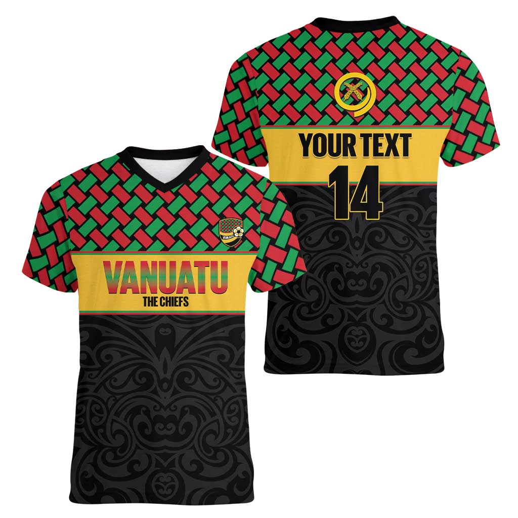 Vanuatu Football Custom Women V-Neck T-Shirt Go Chiefs Basket-weave Pattern LT14 - Polynesian Pride