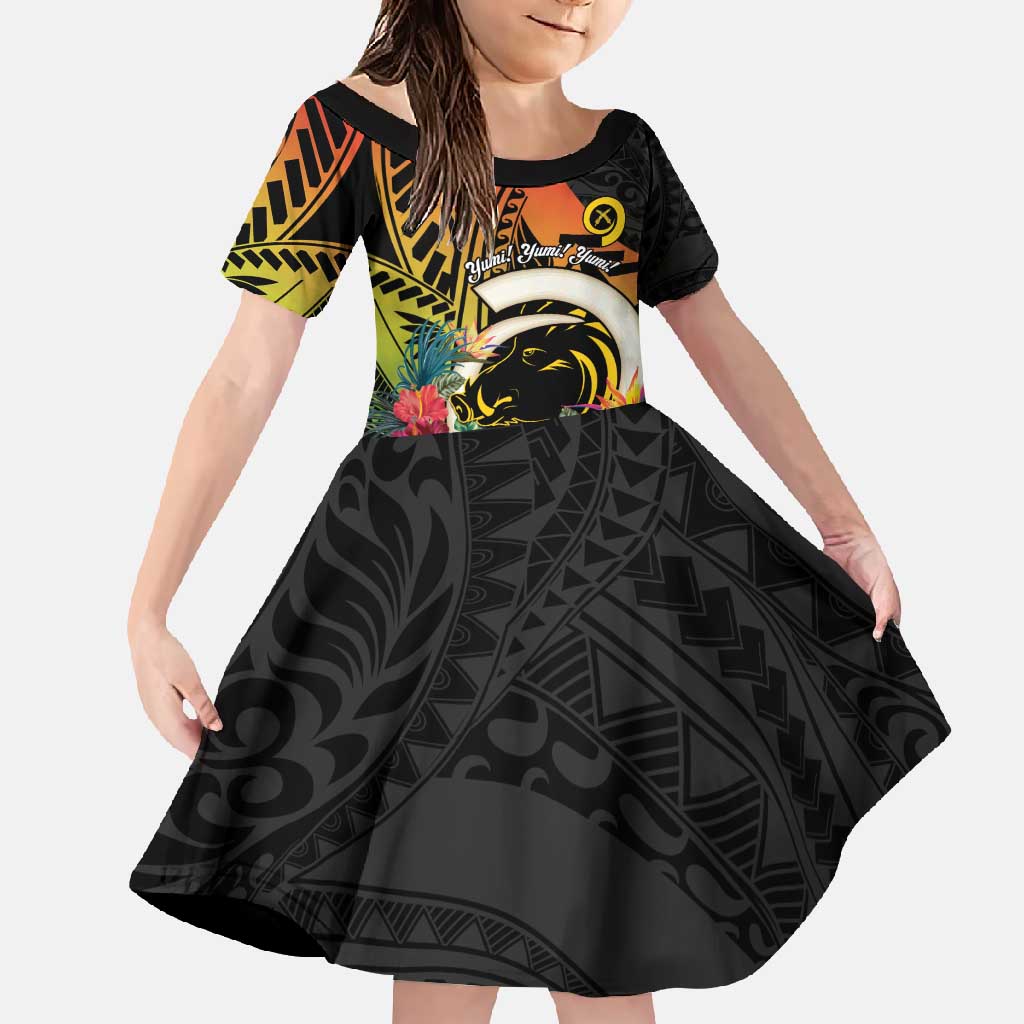 Vanuatu Boar Tusk Yumi Yumi Yumi Family Matching Short Sleeve Bodycon Dress and Hawaiian Shirt Independens Dei Long God Yumi Stanap