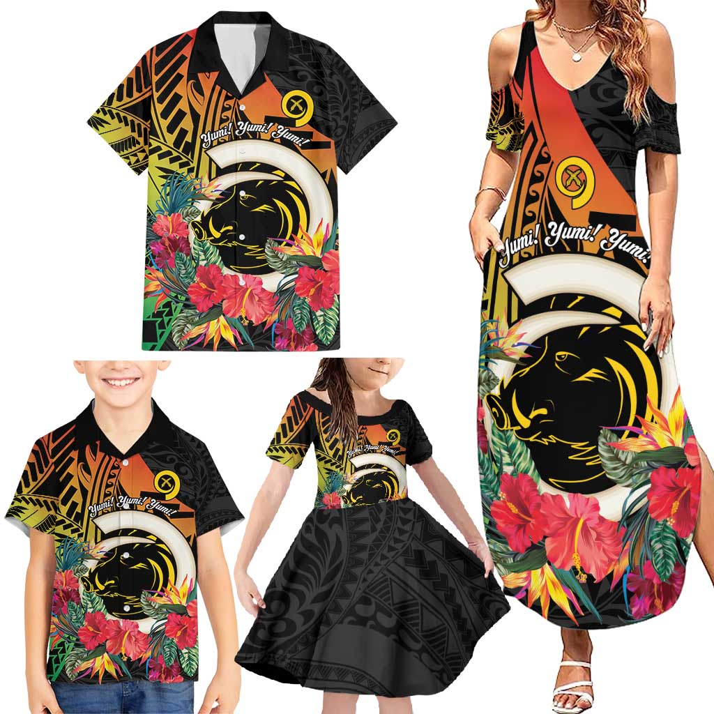 Vanuatu Boar Tusk Yumi Yumi Yumi Family Matching Summer Maxi Dress and Hawaiian Shirt Independens Dei Long God Yumi Stanap