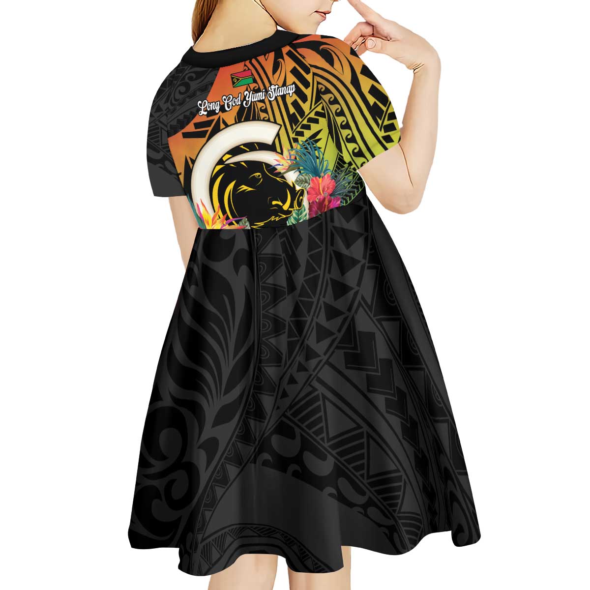 Vanuatu Boar Tusk Yumi Yumi Yumi Kid Short Sleeve Dress Independens Dei Long God Yumi Stanap