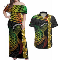 Vanuatu Sand Drawing Turtle Couples Matching Off Shoulder Maxi Dress and Hawaiian Shirt Happy Independence Day
