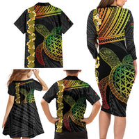 Vanuatu Sand Drawing Turtle Family Matching Long Sleeve Bodycon Dress and Hawaiian Shirt Happy Independence Day