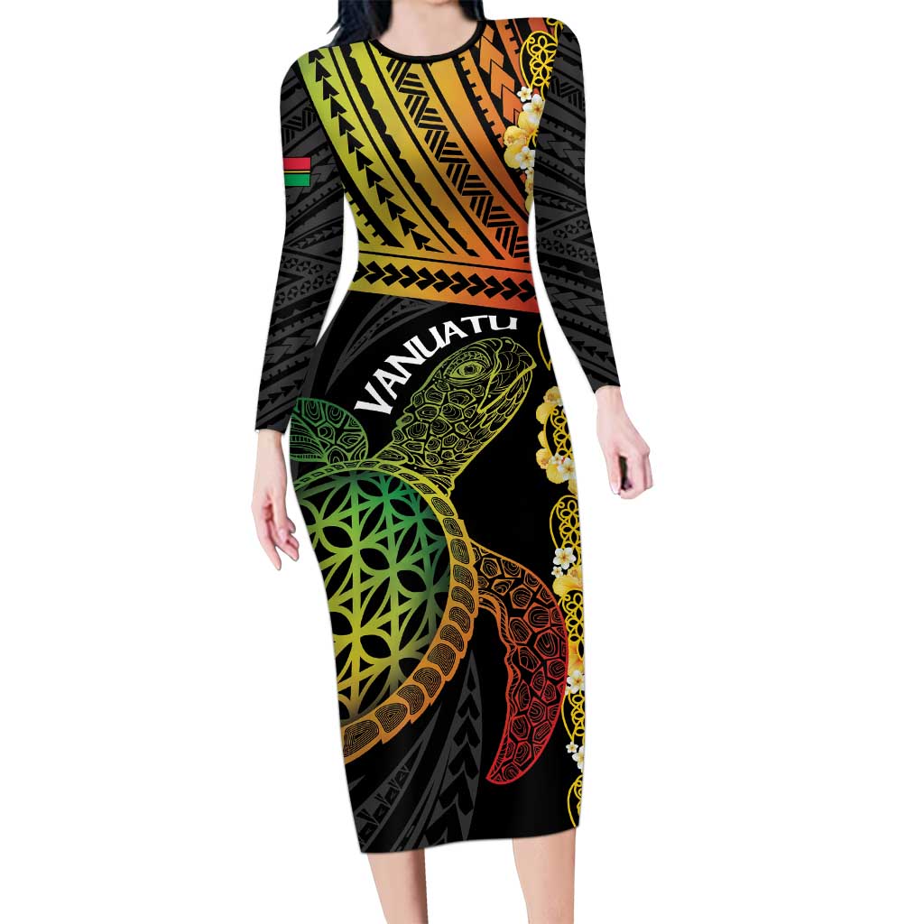 Vanuatu Sand Drawing Turtle Family Matching Long Sleeve Bodycon Dress and Hawaiian Shirt Happy Independence Day