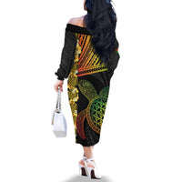 Vanuatu Sand Drawing Turtle Family Matching Off The Shoulder Long Sleeve Dress and Hawaiian Shirt Happy Independence Day