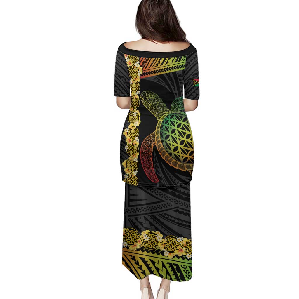 Vanuatu Sand Drawing Turtle Family Matching Puletasi and Hawaiian Shirt Happy Independence Day