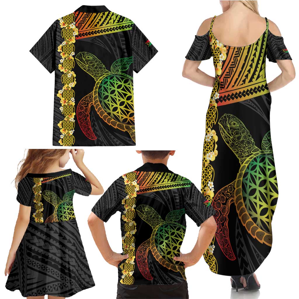 Vanuatu Sand Drawing Turtle Family Matching Summer Maxi Dress and Hawaiian Shirt Happy Independence Day