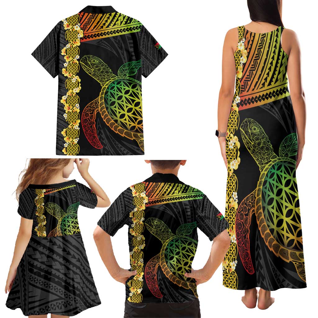Vanuatu Sand Drawing Turtle Family Matching Tank Maxi Dress and Hawaiian Shirt Happy Independence Day
