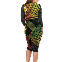 Vanuatu Sand Drawing Turtle Long Sleeve Bodycon Dress Happy Independence Day