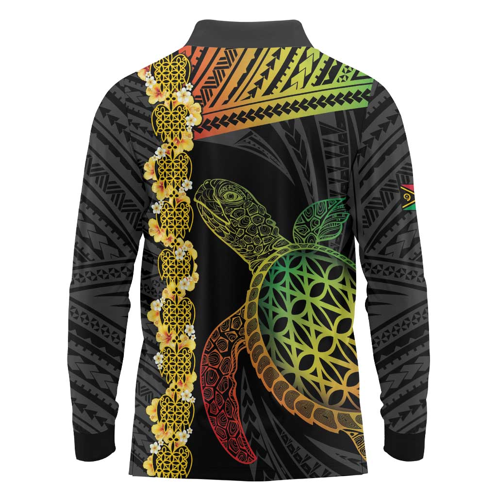 Vanuatu Sand Drawing Turtle Long Sleeve Polo Shirt Happy Independence Day