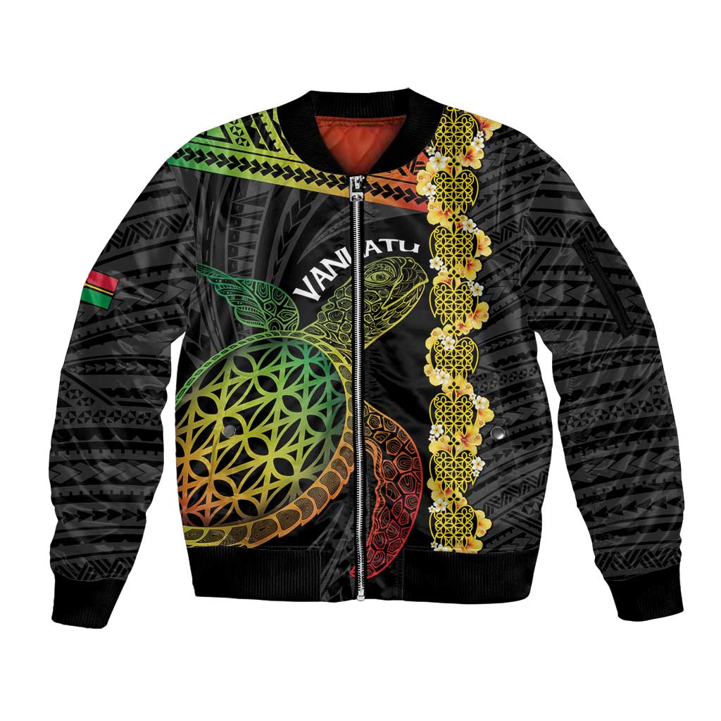 Vanuatu Sand Drawing Turtle Sleeve Zip Bomber Jacket Happy Independence Day