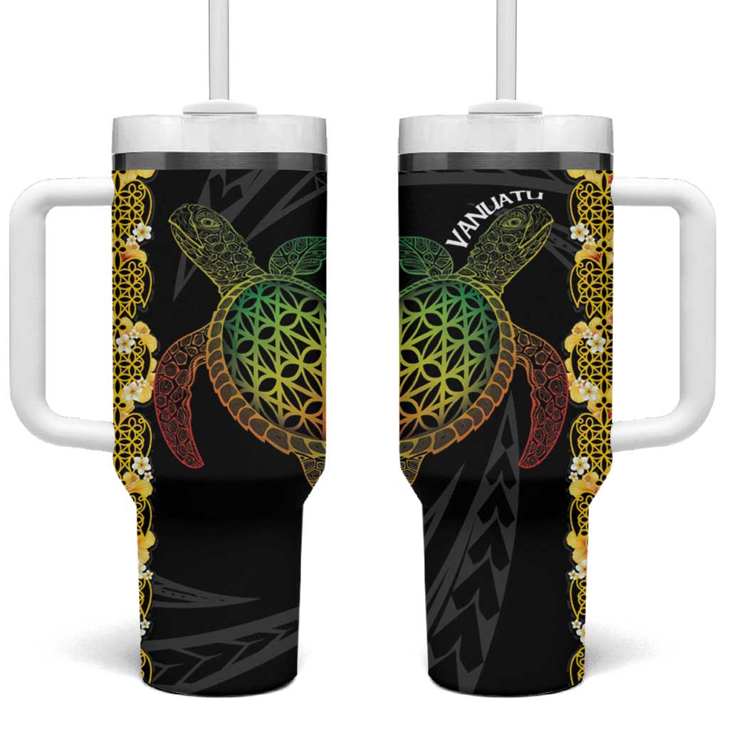 Vanuatu Sand Drawing Turtle Tumbler With Handle Happy Independence Day