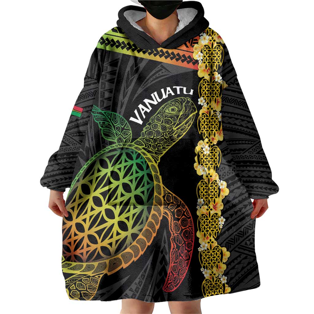 Vanuatu Sand Drawing Turtle Wearable Blanket Hoodie Happy Independence Day