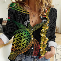 Vanuatu Sand Drawing Turtle Women Casual Shirt Happy Independence Day