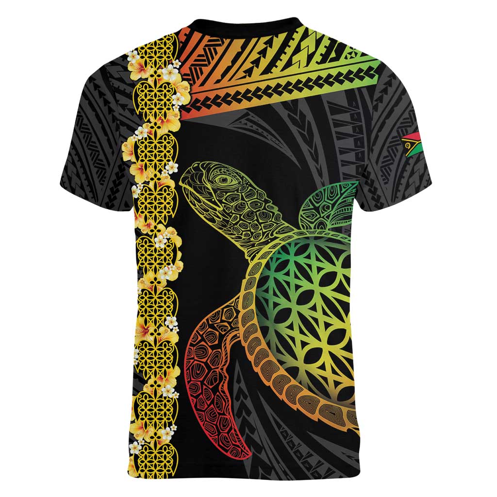 Vanuatu Sand Drawing Turtle Women V-Neck T-Shirt Happy Independence Day