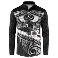 Black Polynesia Button Sweatshirt Tribal Pattern Tropical Frangipani LT14 Black - Polynesian Pride
