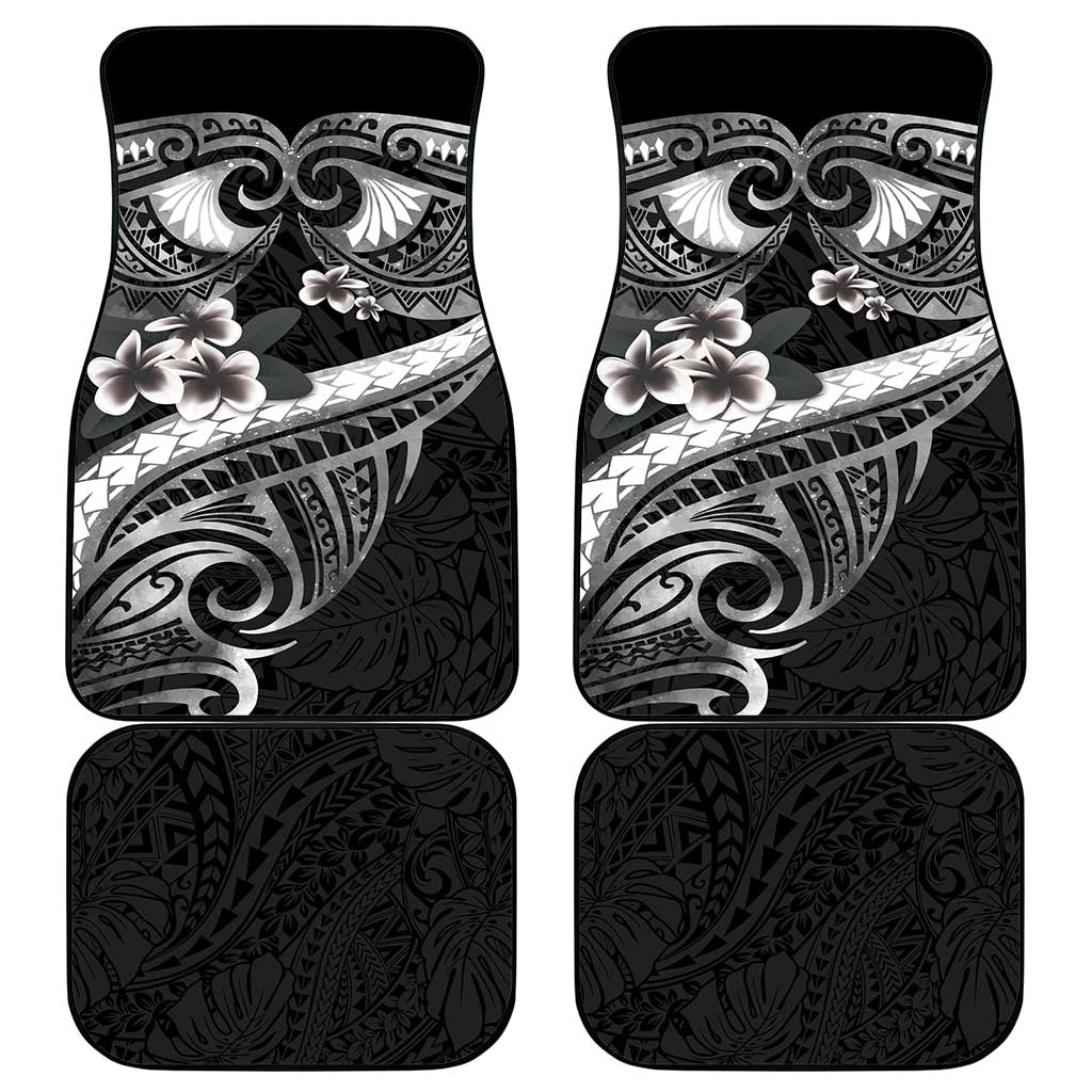 Black Polynesia Car Mats Tribal Pattern Tropical Frangipani