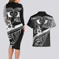 Black Polynesia Couples Matching Long Sleeve Bodycon Dress and Hawaiian Shirt Tribal Pattern Tropical Frangipani LT14 - Polynesian Pride