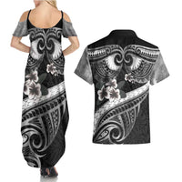 Black Polynesia Couples Matching Summer Maxi Dress and Hawaiian Shirt Tribal Pattern Tropical Frangipani
