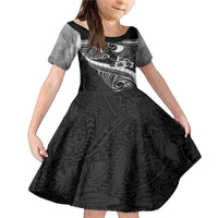 Black Polynesia Family Matching Mermaid Dress and Hawaiian Shirt Tribal Pattern Tropical Frangipani LT14 Daughter's Dress Black - Polynesian Pride
