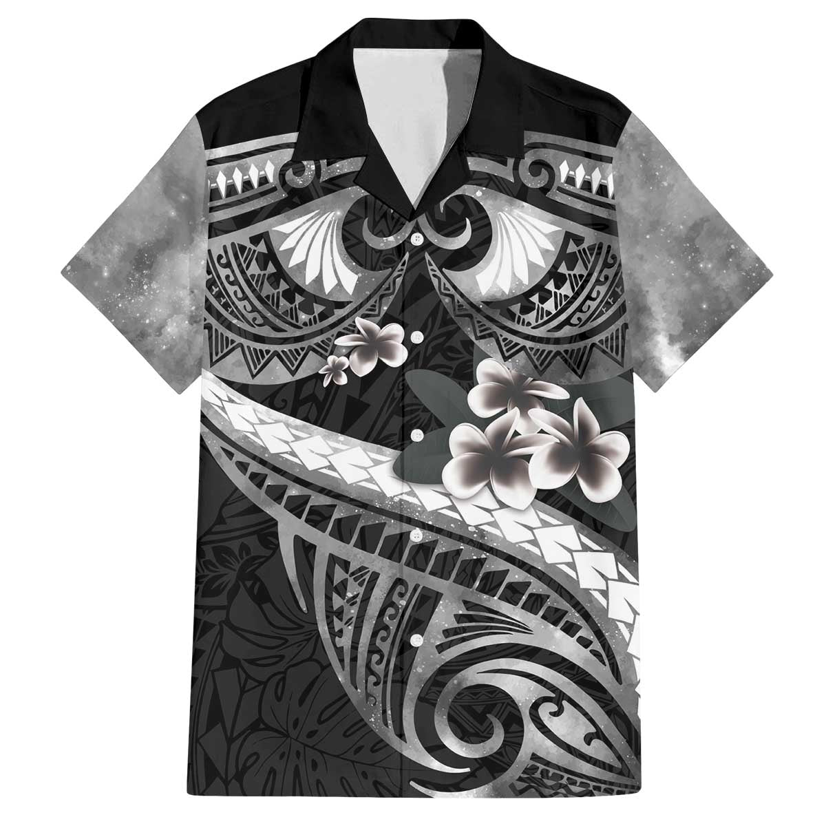 Black Polynesia Family Matching Off Shoulder Short Dress and Hawaiian Shirt Tribal Pattern Tropical Frangipani