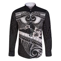 Black Polynesia Family Matching Summer Maxi Dress and Hawaiian Shirt Tribal Pattern Tropical Frangipani LT14 Dad's Shirt - Long Sleeve Black - Polynesian Pride