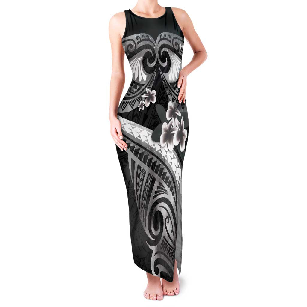 Black Polynesia Family Matching Tank Maxi Dress and Hawaiian Shirt Tribal Pattern Tropical Frangipani