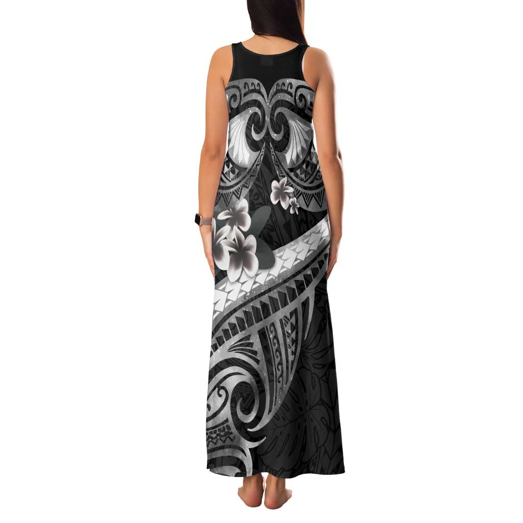 Black Polynesia Family Matching Tank Maxi Dress and Hawaiian Shirt Tribal Pattern Tropical Frangipani