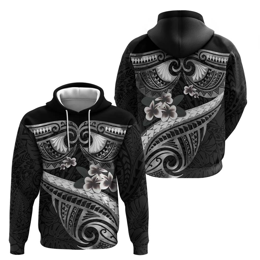 Black Polynesia Hoodie Tribal Pattern Tropical Frangipani LT14 - Polynesian Pride