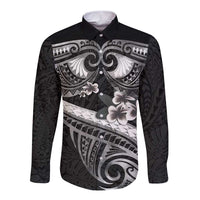 Black Polynesia Long Sleeve Button Shirt Tribal Pattern Tropical Frangipani LT14 Unisex Black - Polynesian Pride