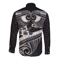 Black Polynesia Long Sleeve Button Shirt Tribal Pattern Tropical Frangipani LT14 - Polynesian Pride