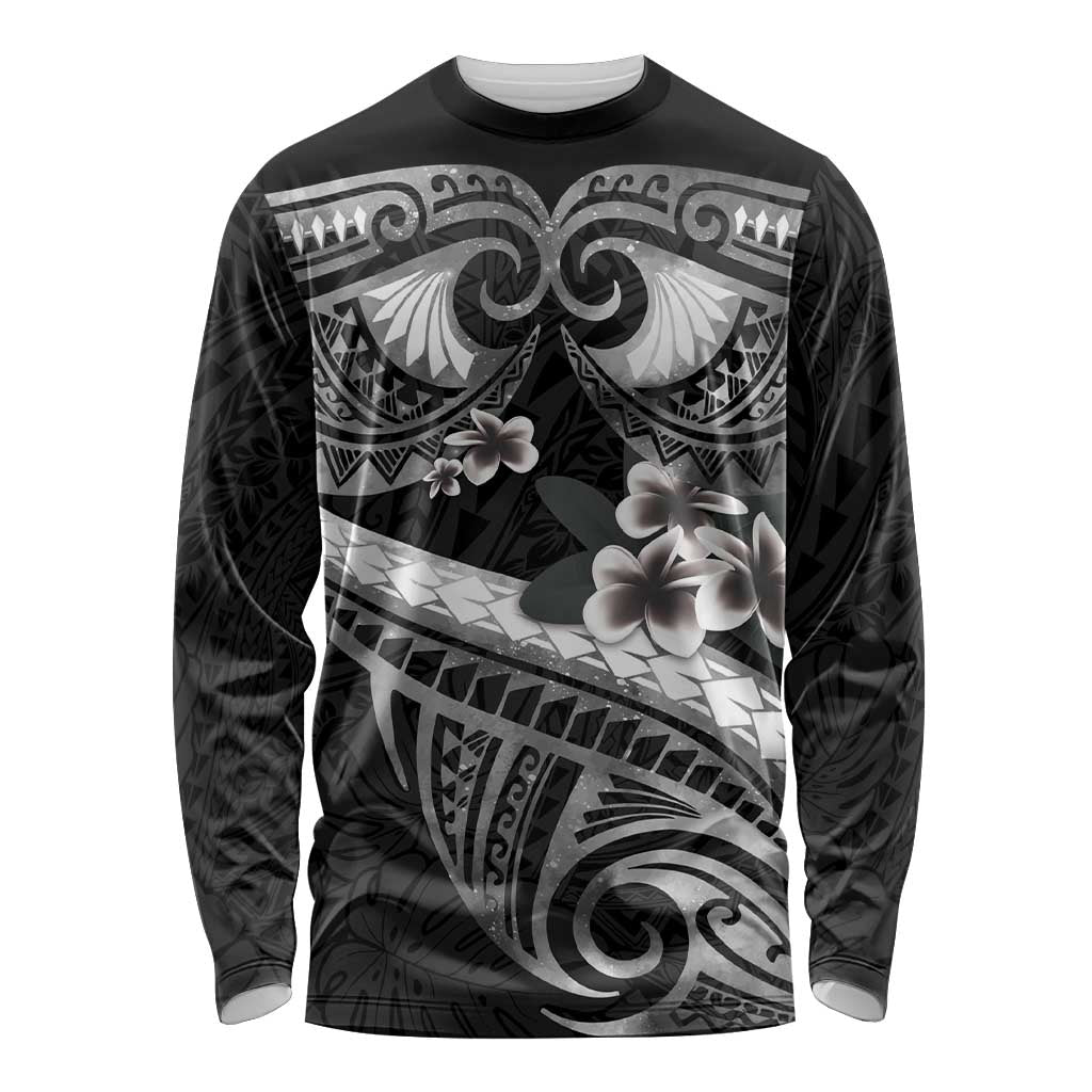 Black Polynesia Long Sleeve Shirt Tribal Pattern Tropical Frangipani LT14 Unisex Black - Polynesian Pride
