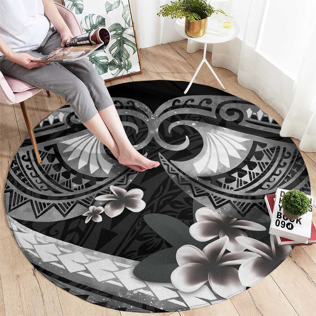 Black Polynesia Round Carpet Tribal Pattern Tropical Frangipani LT14 - Polynesian Pride