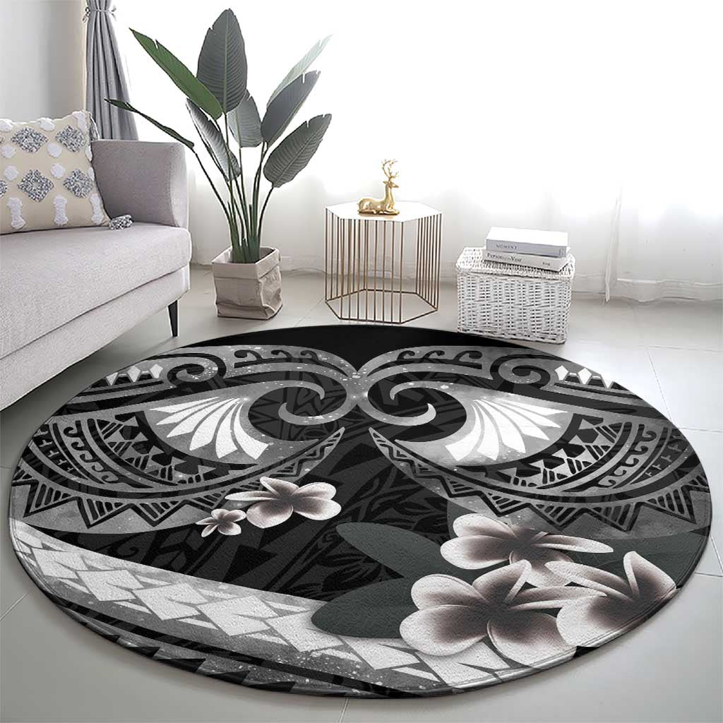 Black Polynesia Round Carpet Tribal Pattern Tropical Frangipani LT14 - Polynesian Pride