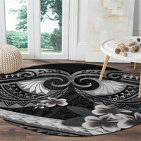 Black Polynesia Round Carpet Tribal Pattern Tropical Frangipani LT14 - Polynesian Pride