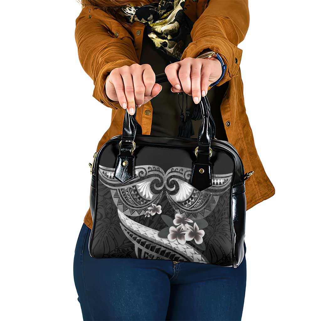 Black Polynesia Shoulder Handbag Tribal Pattern Tropical Frangipani LT14 One Size Black - Polynesian Pride