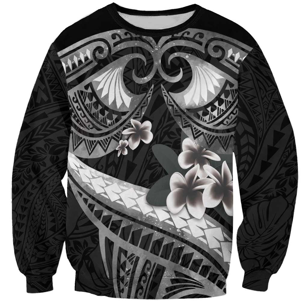 Black Polynesia Sweatshirt Tribal Pattern Tropical Frangipani