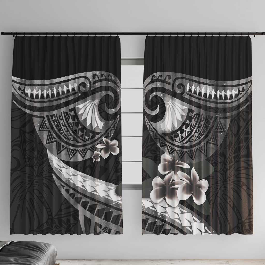 Black Polynesia Window Curtain Tribal Pattern Tropical Frangipani LT14 With Hooks Black - Polynesian Pride