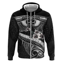 Black Polynesia Zip Hoodie Tribal Pattern Tropical Frangipani LT14 Zip Hoodie Black - Polynesian Pride