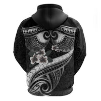 Black Polynesia Zip Hoodie Tribal Pattern Tropical Frangipani LT14 - Polynesian Pride