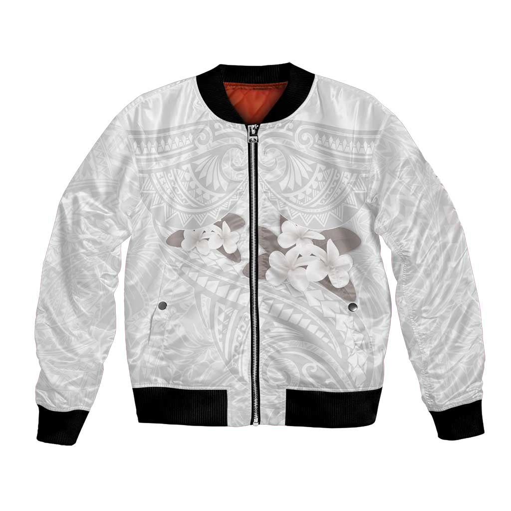 White Polynesia Bomber Jacket Tribal Pattern Tropical Frangipani LT14 Unisex White - Polynesian Pride