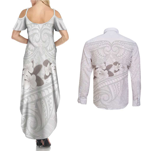 White Polynesia Couples Matching Summer Maxi Dress and Long Sleeve ...