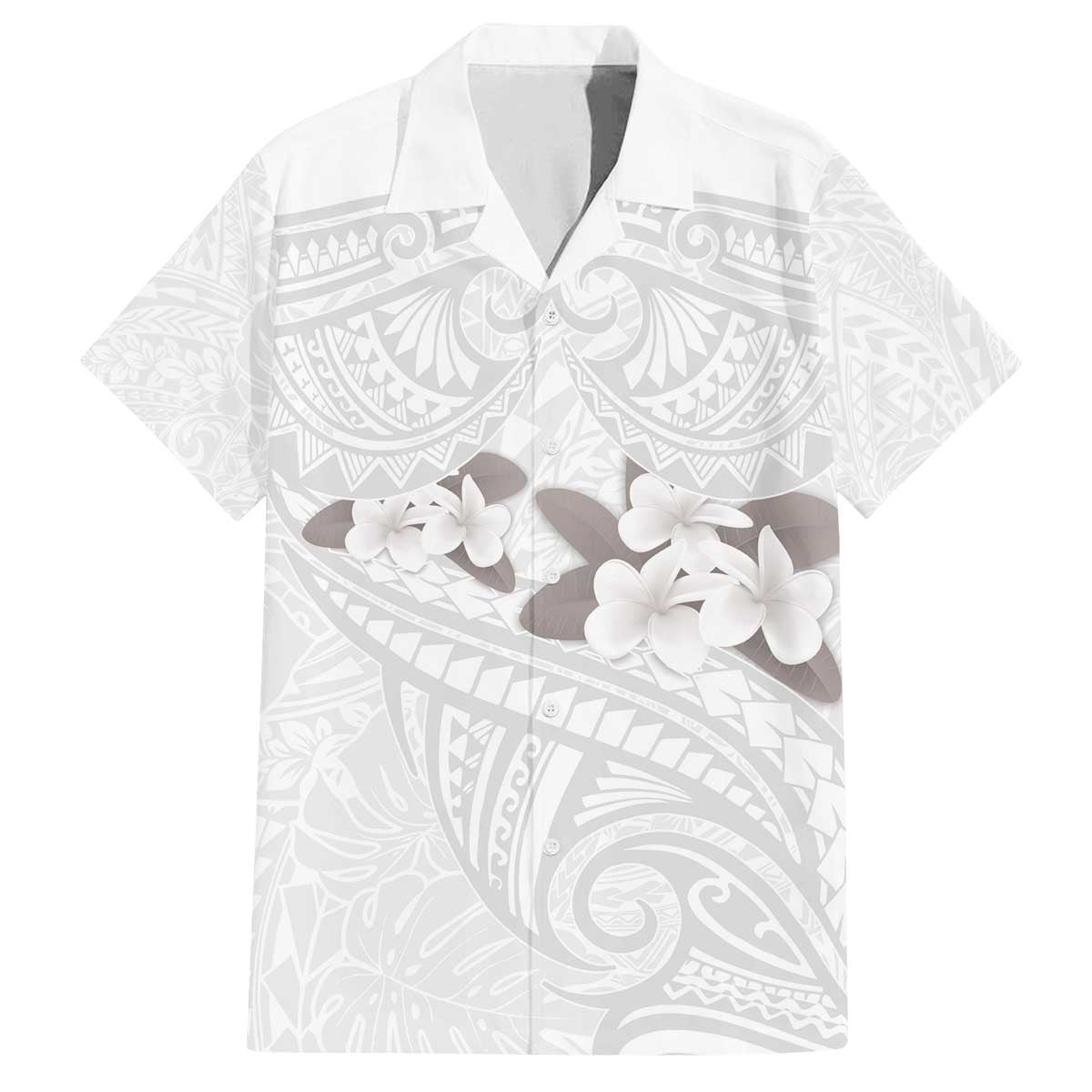 White Polynesia Family Matching Off The Shoulder Long Sleeve Dress and Hawaiian Shirt Tribal Pattern Tropical Frangipani