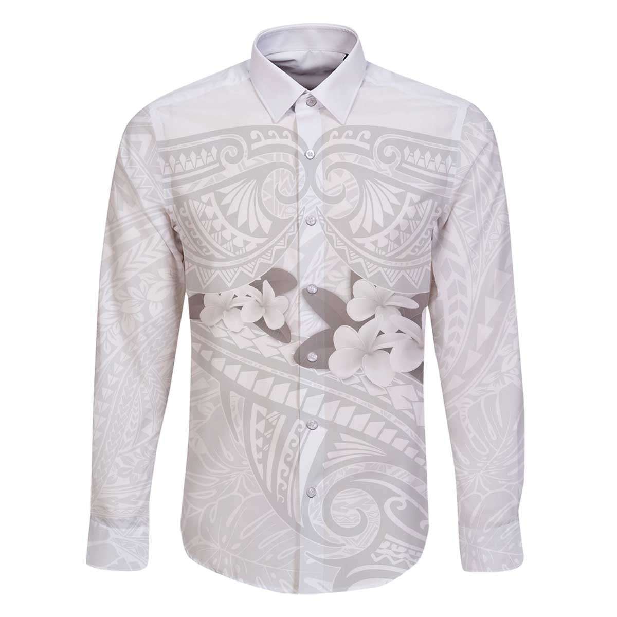 White Polynesia Family Matching Off The Shoulder Long Sleeve Dress and Hawaiian Shirt Tribal Pattern Tropical Frangipani