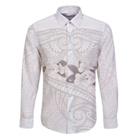 White Polynesia Family Matching Off The Shoulder Long Sleeve Dress and Hawaiian Shirt Tribal Pattern Tropical Frangipani